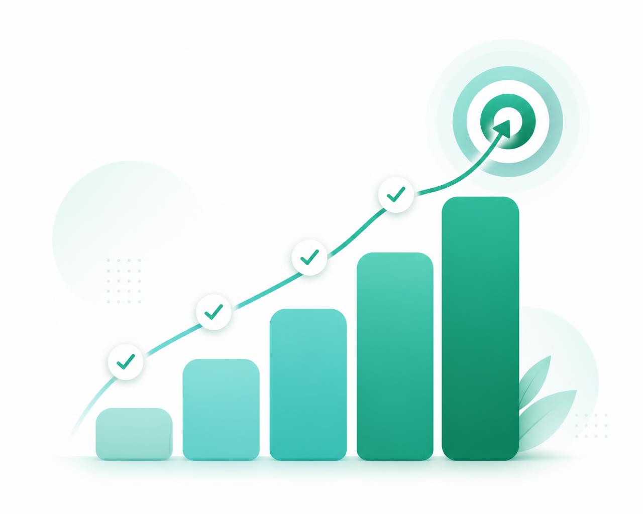 Abstract illustration of steadily rising progress bars reaching a target